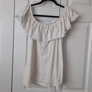 Old Navy Off-Shoulder Flowy Shirt Med Ivory Beachy Cotton Top Summer Vacation